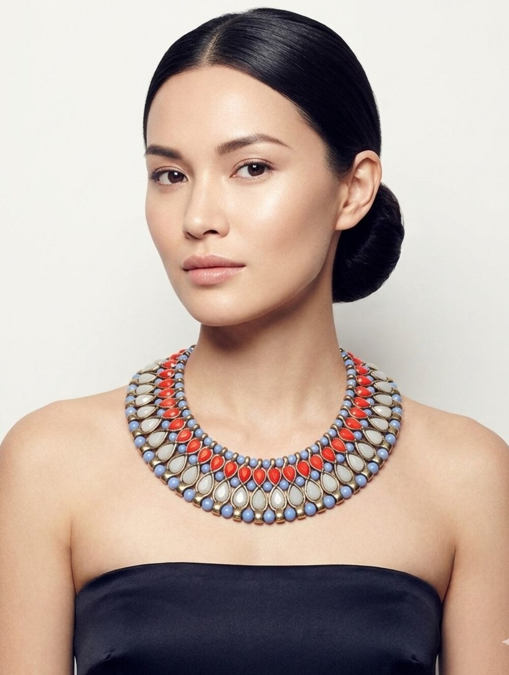 Statement Collar Necklace in Red, Lavender and Gold - Women Jewelry